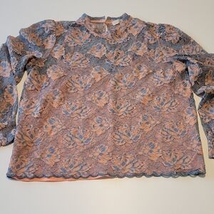 LOFT Blue lace And Coraly Color Boho Long Sleeve Blouse With Tank